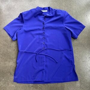 Vintage 80s Tie Back Waist Women's Large Made In USA Button Down Purple Blouse